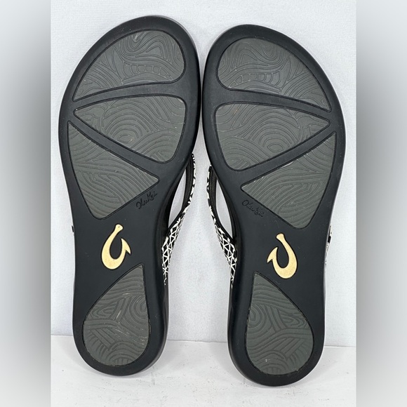 Olu Kai Flip Flops Black White Geometric Water Resistent Beachy Sz 10 - Picture 7 of 10